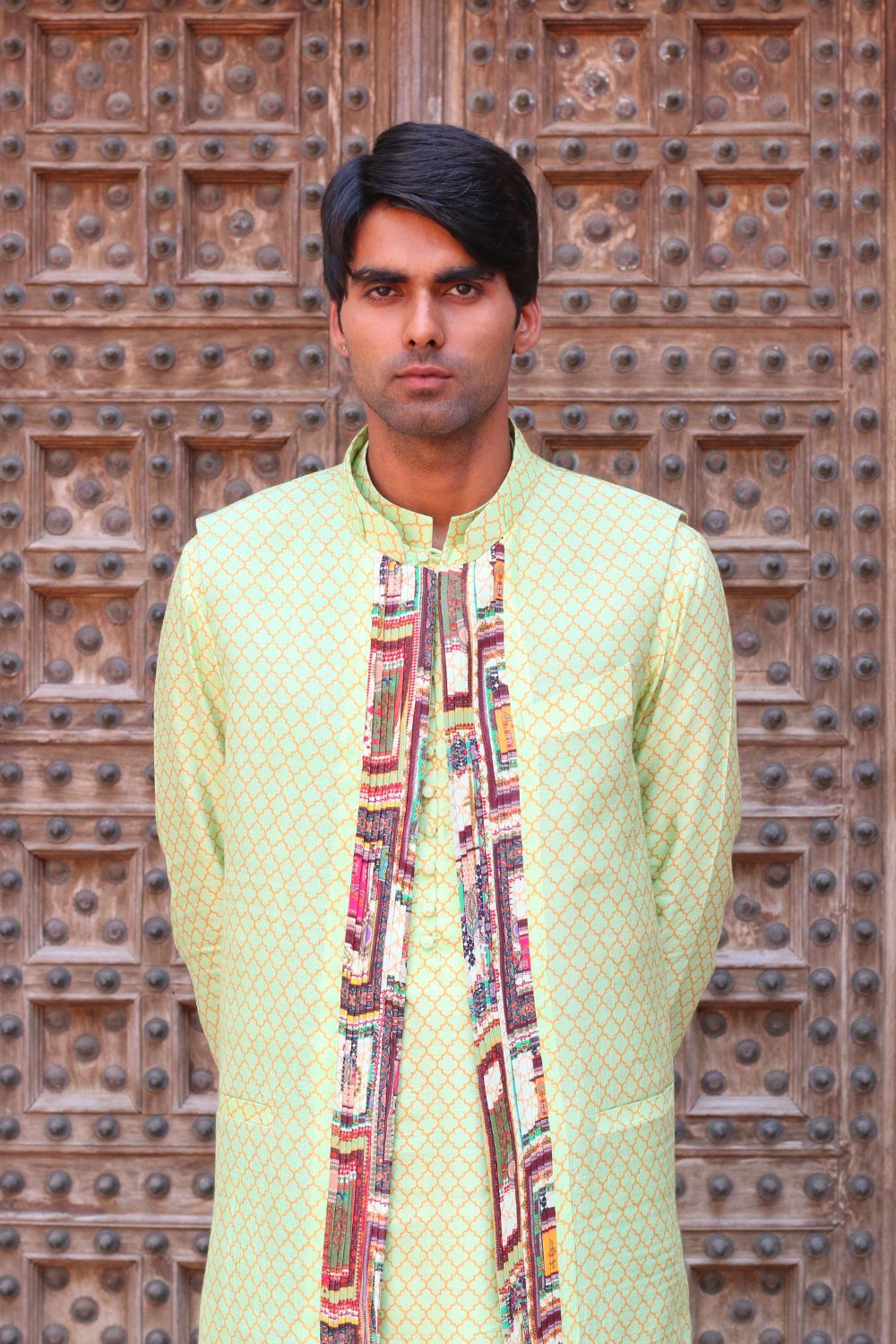 Paradise Green Print Kurta With Pant Pajama And Waistcoat - Auraya Fashion - Ankur J Men - #tag1# - #tag2# - #tag3# - #tag3#