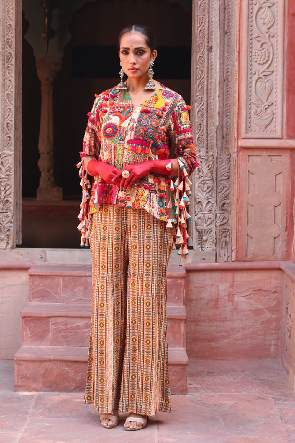 Overlay Bodice Jacket With Pleated Parallel Plazzo Pants - Auraya Fashion - Ankur J - #tag1# - #tag2# - #tag3# - #tag3#