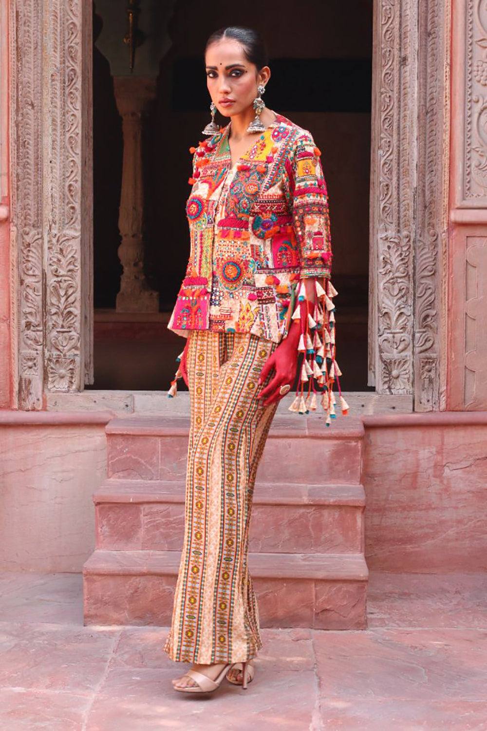 Overlay Bodice Jacket With Pleated Parallel Plazzo Pants - Auraya Fashion -  - #tag1# - #tag2# - #tag3# - #tag3#
