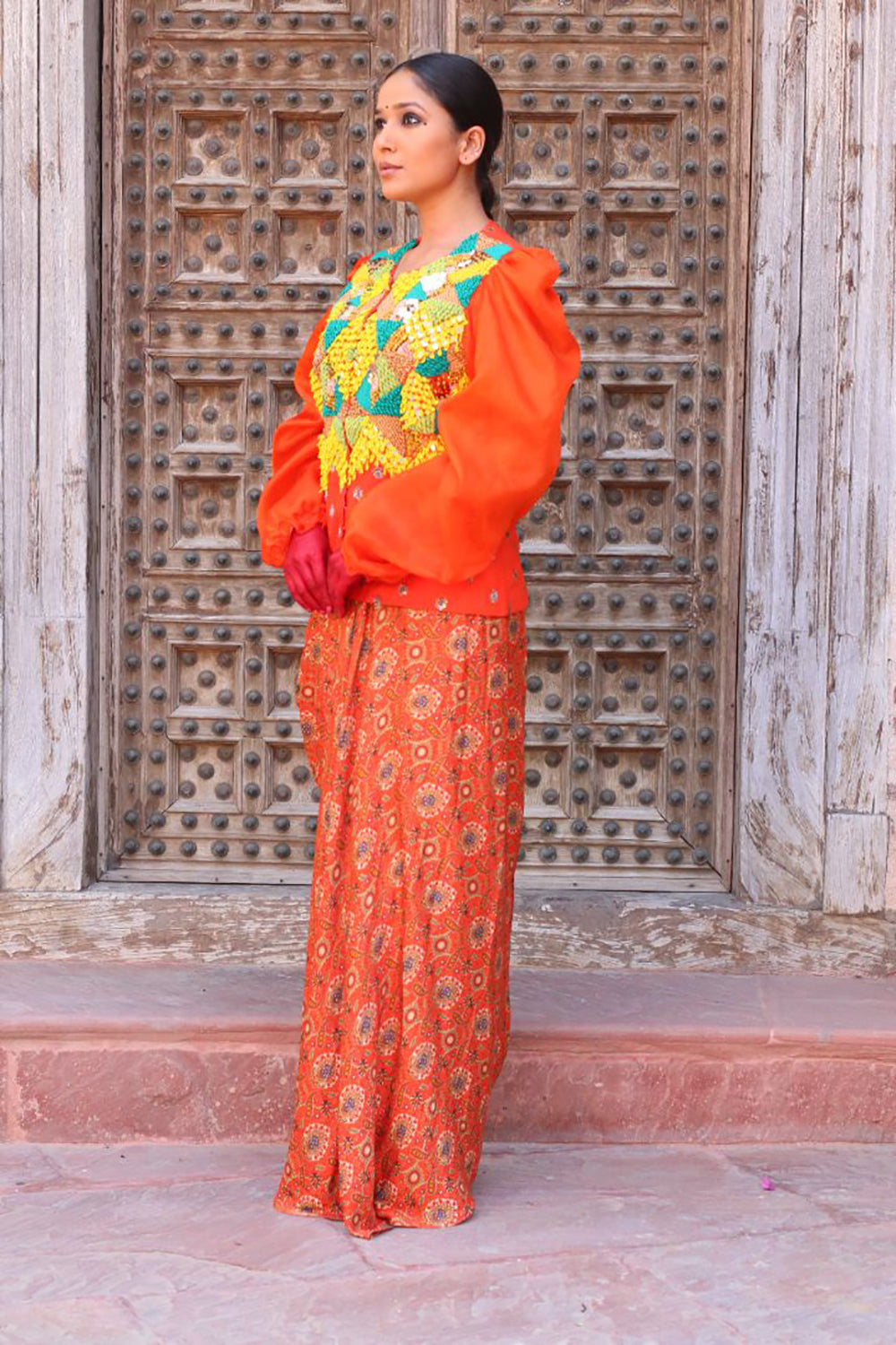 Tangerine Overlay Bodice With Drape Skirt - Auraya Fashion -  - #tag1# - #tag2# - #tag3# - #tag3#