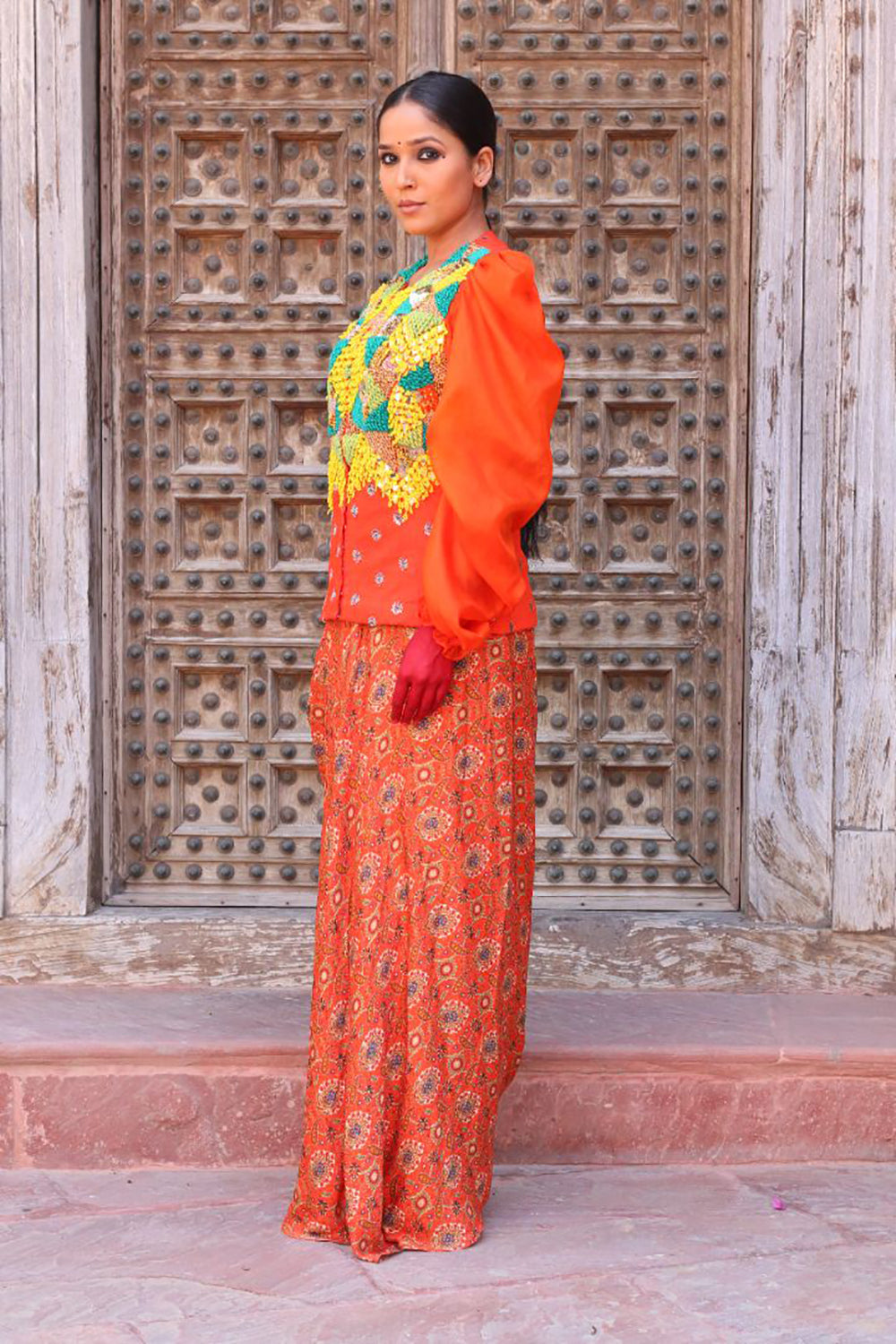 Tangerine Overlay Bodice With Drape Skirt - Auraya Fashion -  - #tag1# - #tag2# - #tag3# - #tag3#