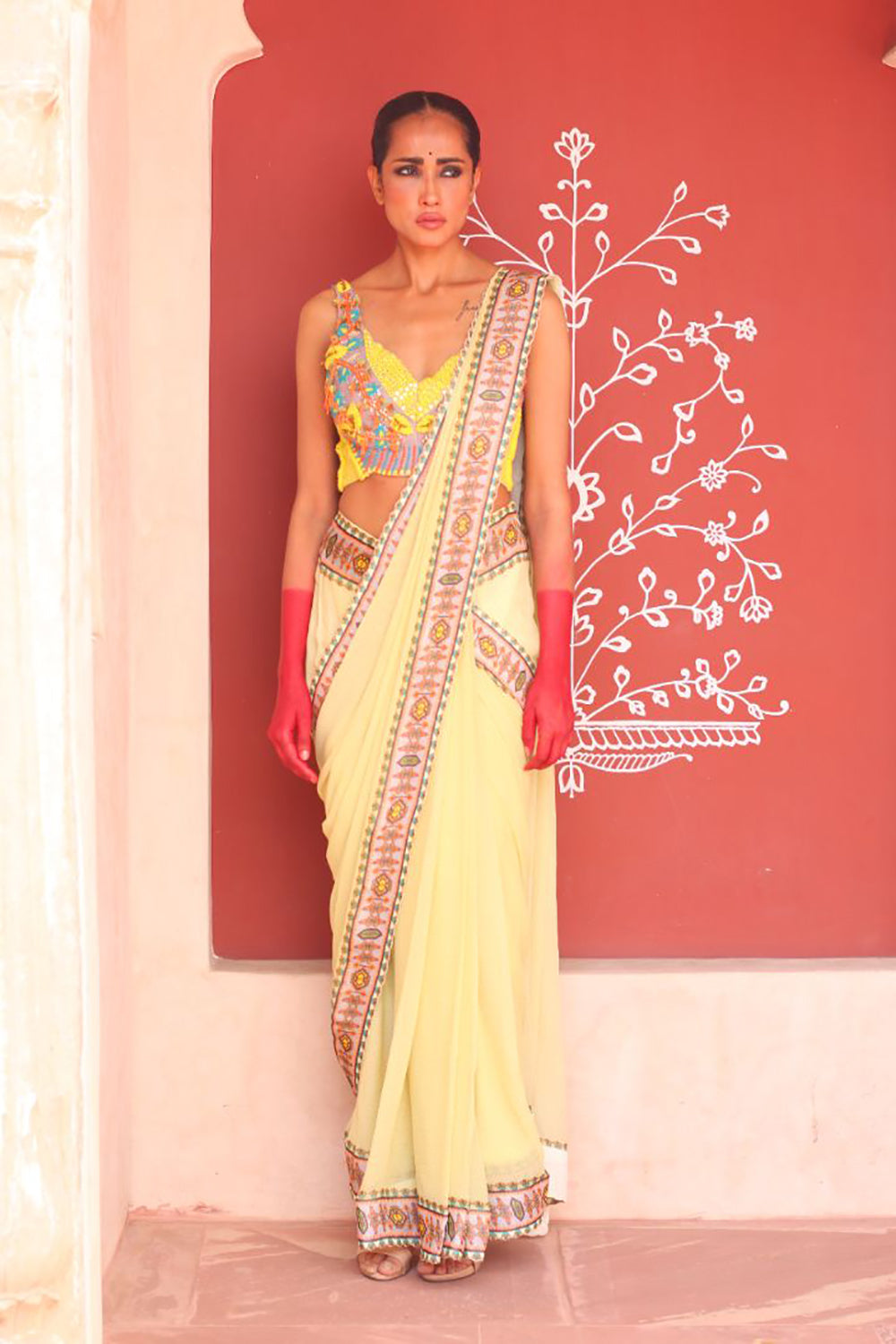 Pale Goldenord Drape Saree With Bodice - Auraya Fashion -  - #tag1# - #tag2# - #tag3# - #tag3#