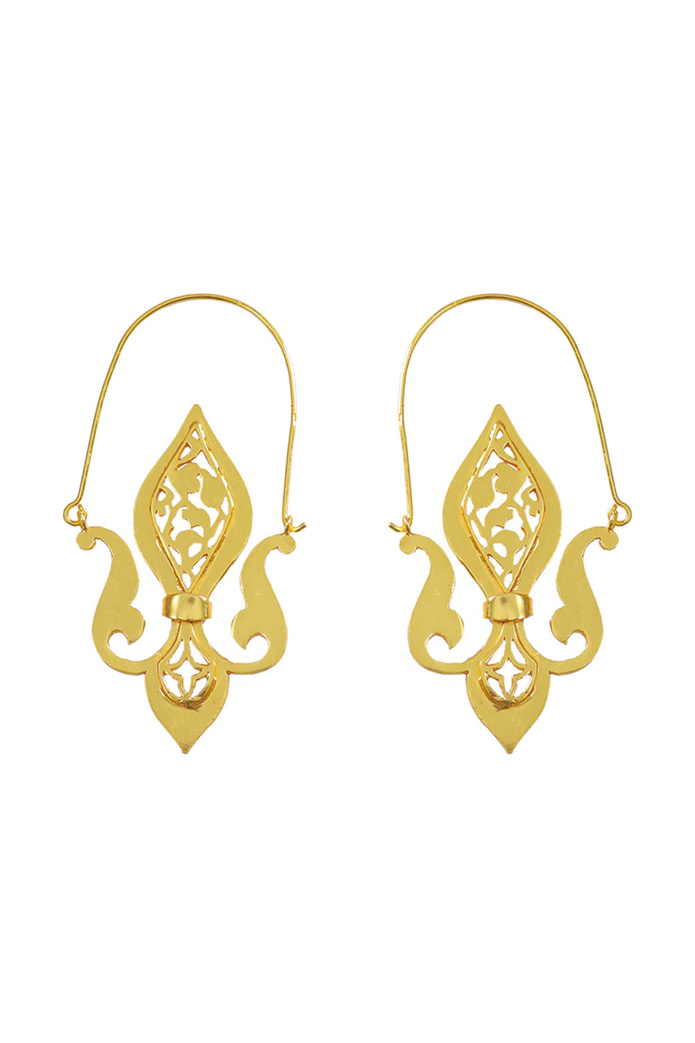 Arabesque Gold Finish Loop Earrings In Sterling Silver - Auraya Fashion - Tanvi Garg - #tag1# - #tag2# - #tag3# - #tag3#