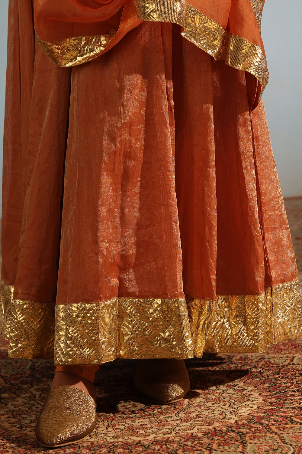 Silk Tissue Orange Hand Embroidered Anarkali Set - Auraya Fashion -  - #tag1# - #tag2# - #tag3# - #tag3#