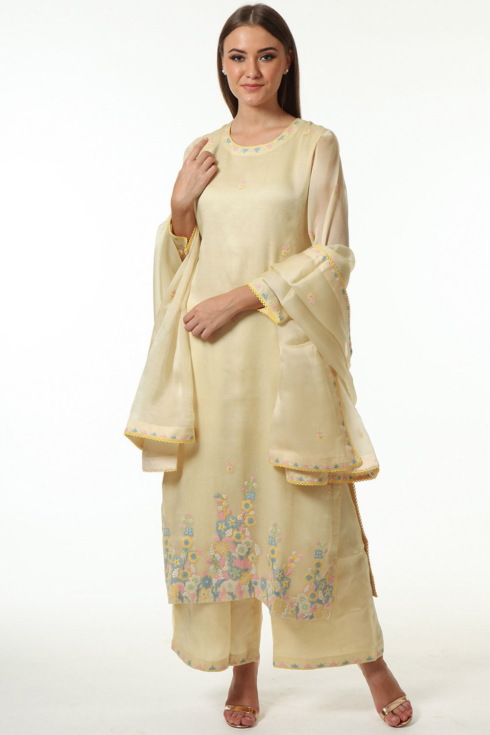 Embroidered Pastel Yellow Kurta Set - Auraya Fashion - Trisvaraa - #tag1# - #tag2# - #tag3# - #tag3#