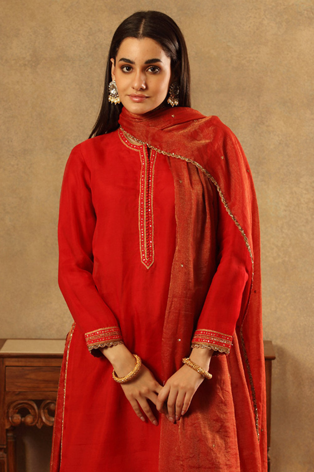 Handwoven Red Pure Silk Cotton Sharara Set - Auraya Fashion -  - #tag1# - #tag2# - #tag3# - #tag3#