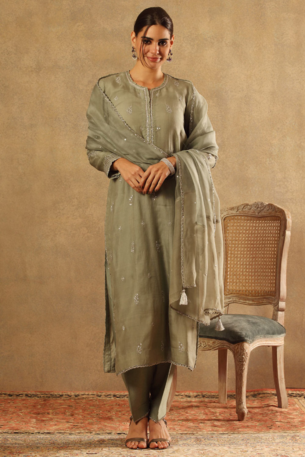 Handwoven Sea Green Katan Silk Kurta Set - Auraya Fashion - Trisvaraa - #tag1# - #tag2# - #tag3# - #tag3#