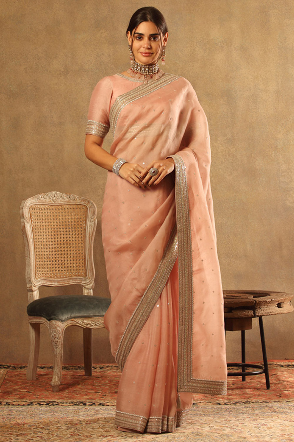 Handwoven Dusty Pink Pure Silk Organza Saree Set - Auraya Fashion - Trisvaraa - #tag1# - #tag2# - #tag3# - #tag3#