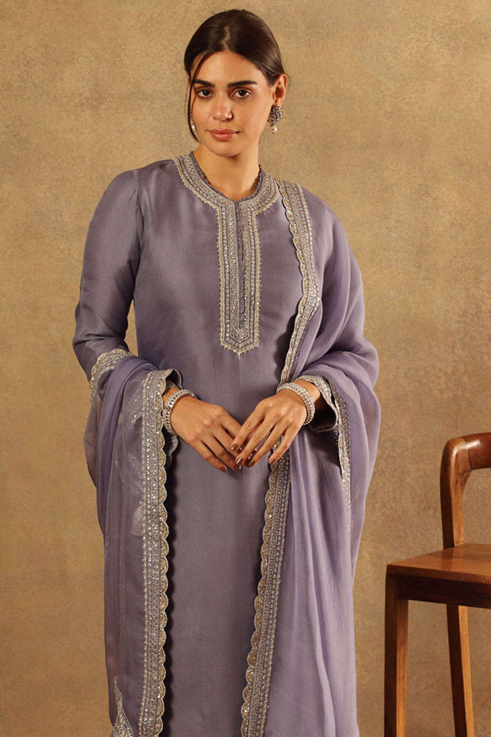 Embroidered Blue Pure Silk Organza Kurta Set - Auraya Fashion -  - #tag1# - #tag2# - #tag3# - #tag3#