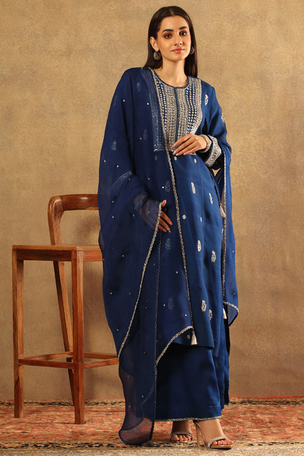 Handwoven Opal Blue Katan Silk Kurta Set - Auraya Fashion - Trisvaraa - #tag1# - #tag2# - #tag3# - #tag3#