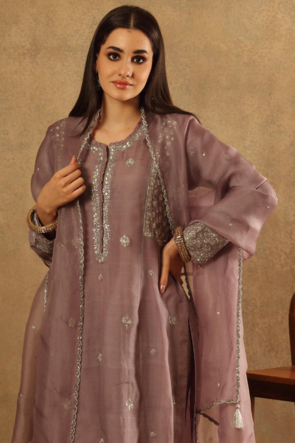 Handwoven Ash Lavender Katan Silk Kurta Set - Auraya Fashion -  - #tag1# - #tag2# - #tag3# - #tag3#