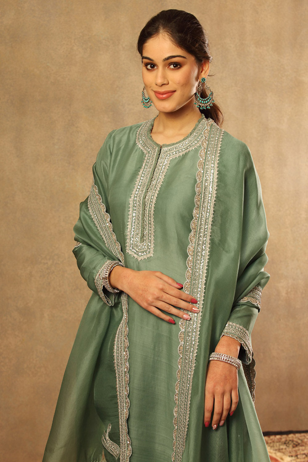 Handwoven Green Katan Silk Kurta Set - Auraya Fashion -  - #tag1# - #tag2# - #tag3# - #tag3#