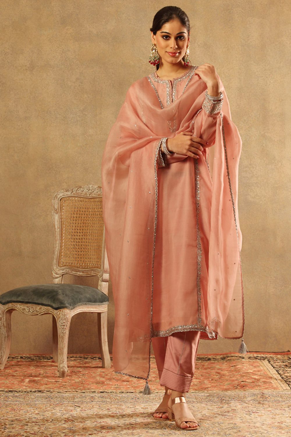 Handwoven Pink Katan Silk Kurta Set - Auraya Fashion - Trisvaraa - #tag1# - #tag2# - #tag3# - #tag3#