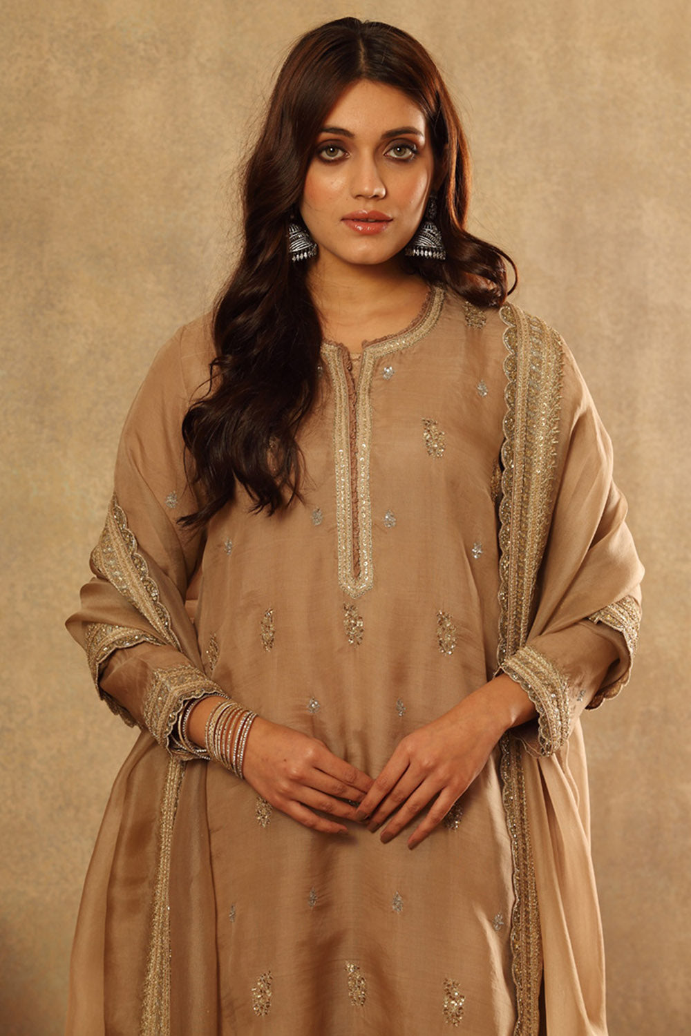 Handwoven Beige Katan Silk Kurta Set - Auraya Fashion -  - #tag1# - #tag2# - #tag3# - #tag3#