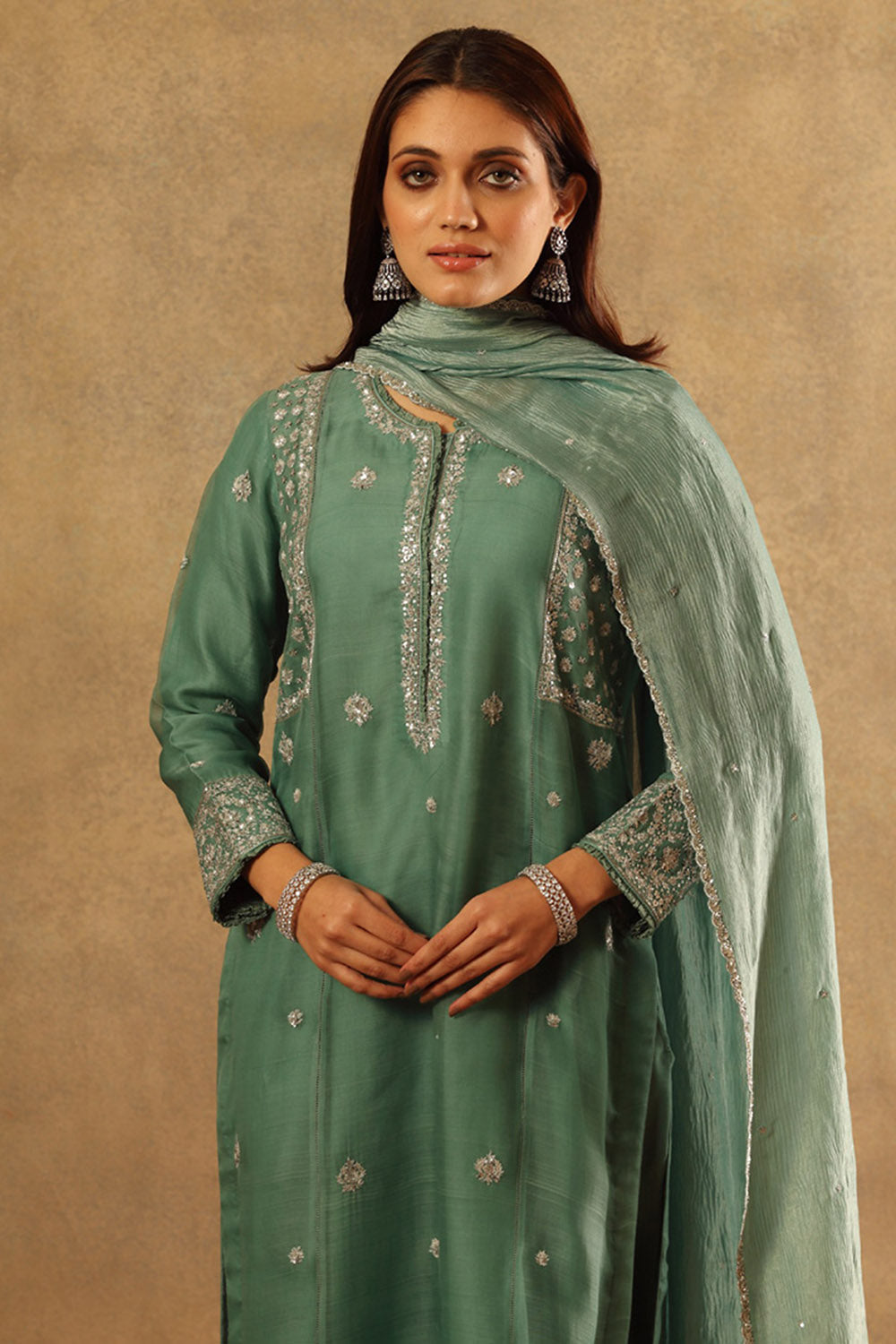 Embroidered Turquoise Blue Katan Silk Kurta Set - Auraya Fashion -  - #tag1# - #tag2# - #tag3# - #tag3#