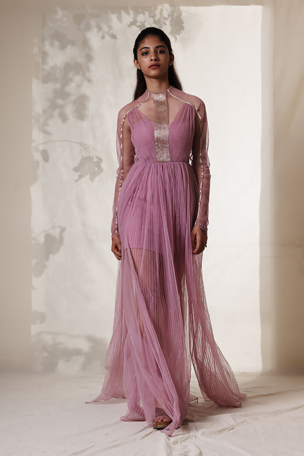 Lavender Tulle Gown With
 Gold Kasab Embellishment - Auraya Fashion - Vivek Patel - #tag1# - #tag2# - #tag3# - #tag3#