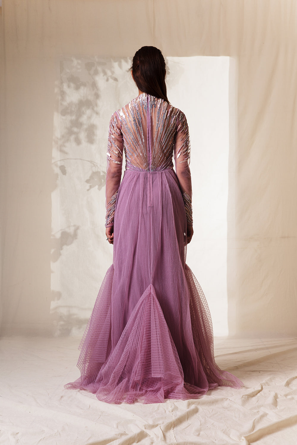 Radial Embroidered Lavender Gown
 With Pintucks Drape Details - Auraya Fashion -  - #tag1# - #tag2# - #tag3# - #tag3#