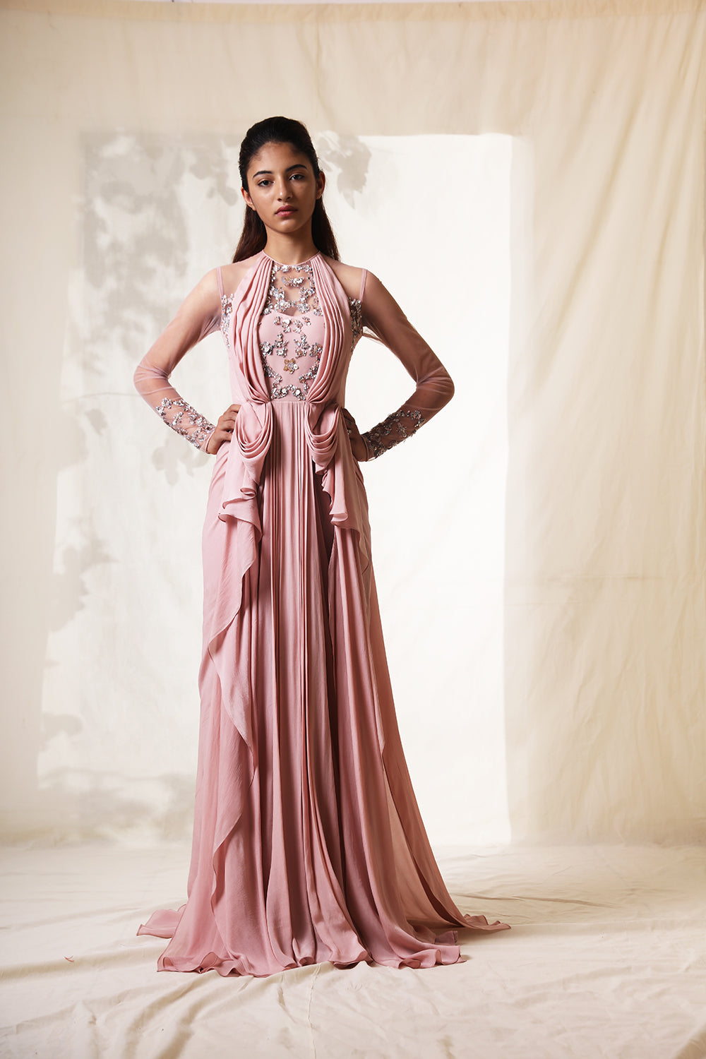 Embellished Abstract Blot 
Grecian Drape Gown - Auraya Fashion - Vivek Patel - #tag1# - #tag2# - #tag3# - #tag3#