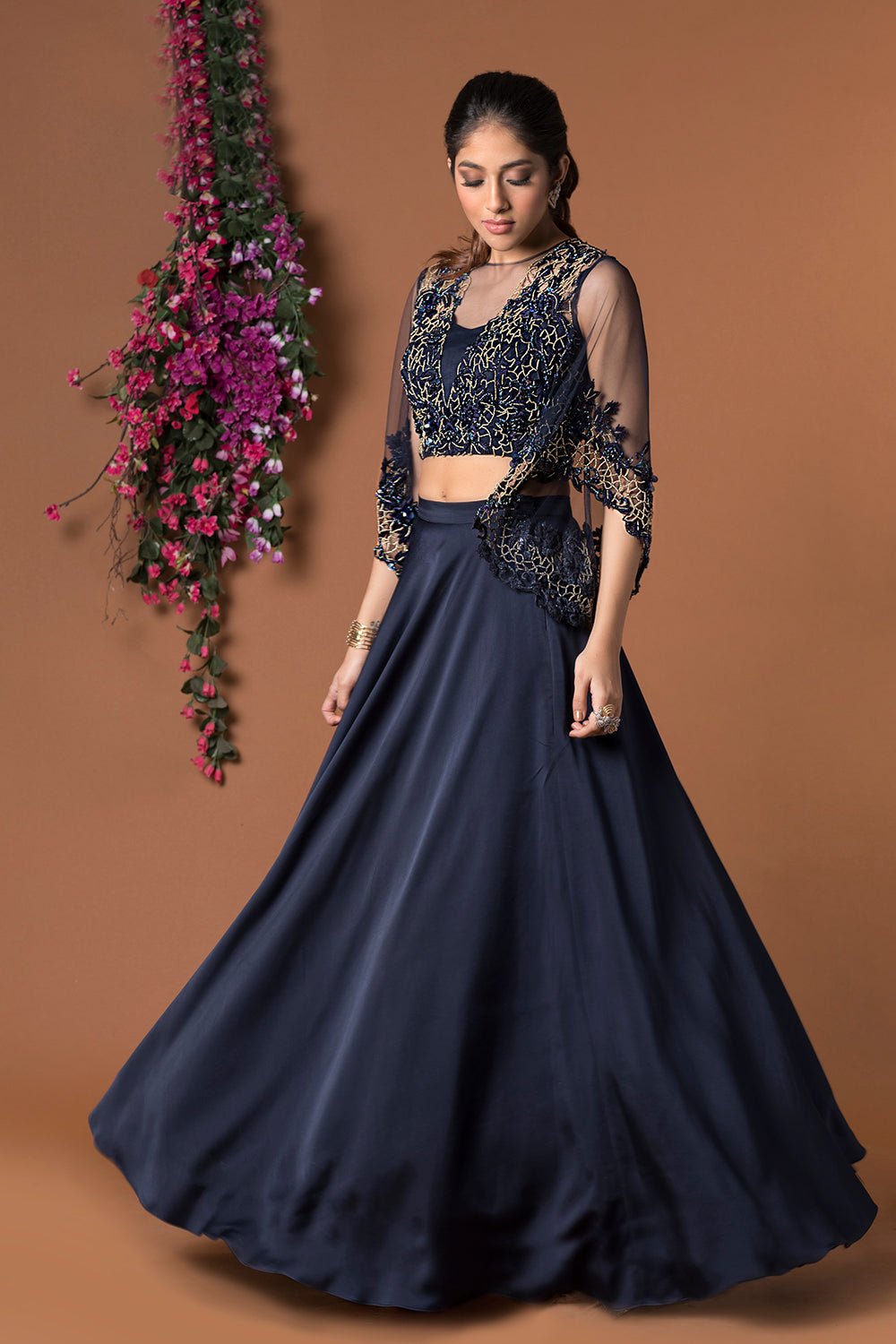 Blue Crop Top With Skirt Set - Auraya Fashion -  - #tag1# - #tag2# - #tag3# - #tag3#