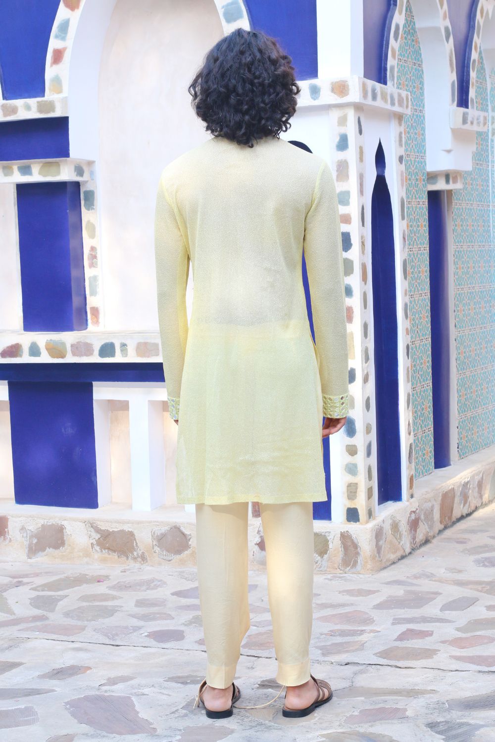 Lemon Yellow Mirror Kurta With Mirrored Stawl And Pants - Auraya Fashion -  - #tag1# - #tag2# - #tag3# - #tag3#