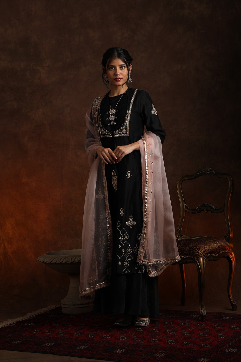 Stunning & Exquisite Black Embroidered Kurta Set ( Ymn-15 ) - Auraya Fashion - Anju Modi - #tag1# - #tag2# - #tag3# - #tag3#