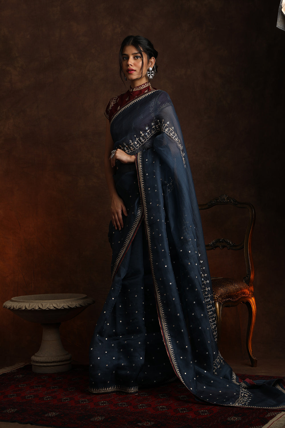 Fascinating & Pristine Midnight Blue Saree & Blouse ( Ymn-19 ) - Auraya Fashion - Anju Modi - #tag1# - #tag2# - #tag3# - #tag3#