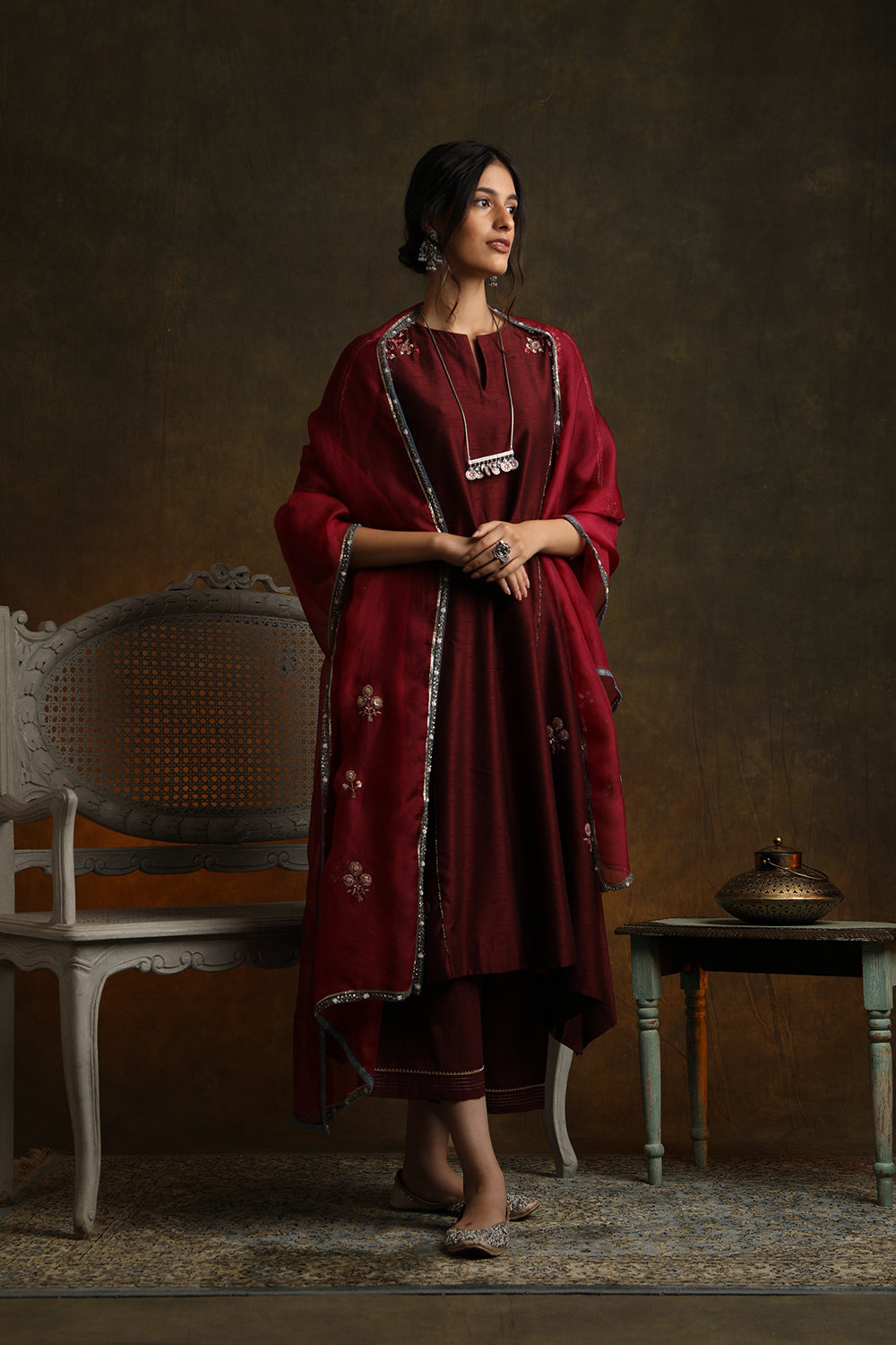 Royal & Elegant Maroon Embroidered Kurta Set ( Ymn-20 ) - Auraya Fashion - Anju Modi - #tag1# - #tag2# - #tag3# - #tag3#