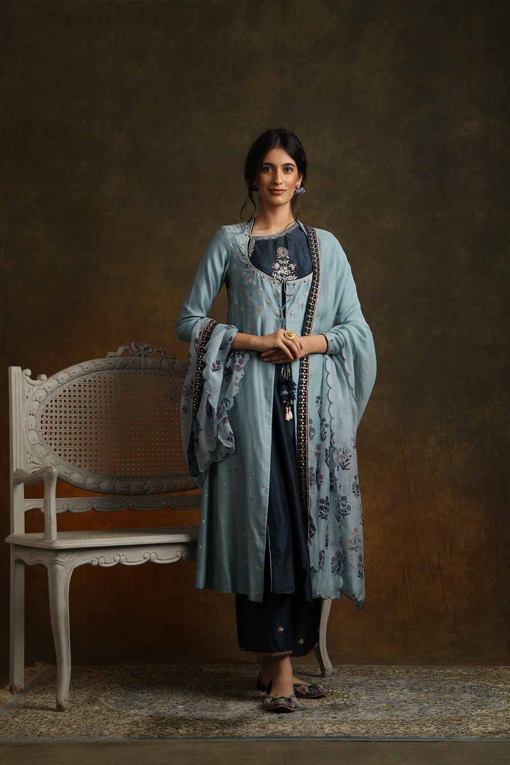 Marori Embroidered Double Layered Kurta With Palazzo & Printed Dupatta (Ymn-22) - Auraya Fashion - Anju Modi - #tag1# - #tag2# - #tag3# - #tag3#