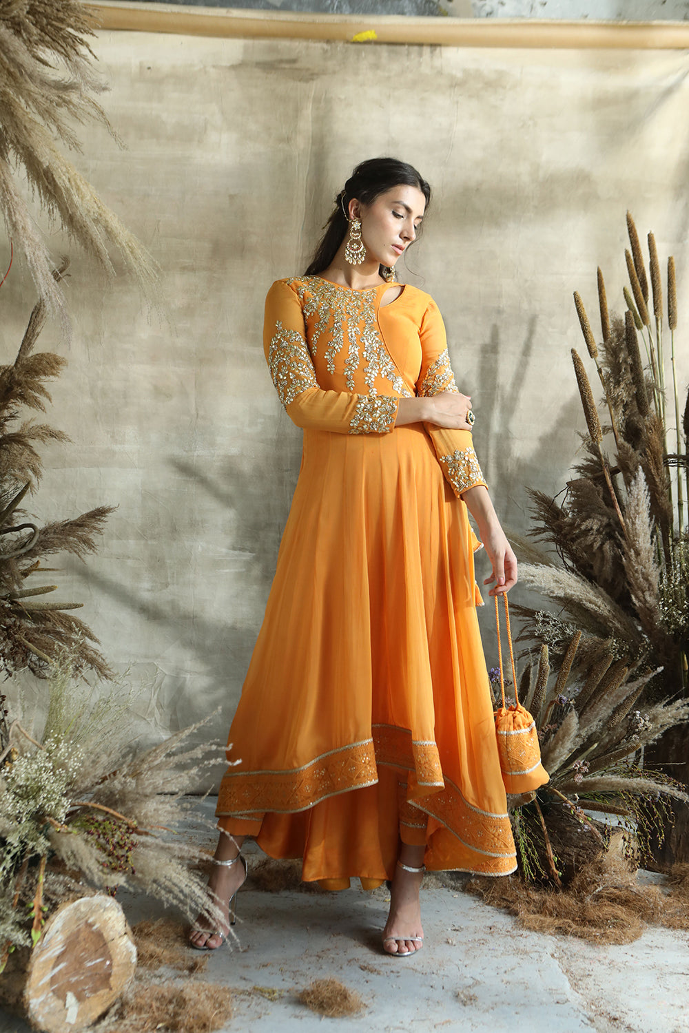 Mango High-Low Anarkali Suit With Dupatta And Potli - Auraya Fashion - Rachit Khanna - #tag1# - #tag2# - #tag3# - #tag3#